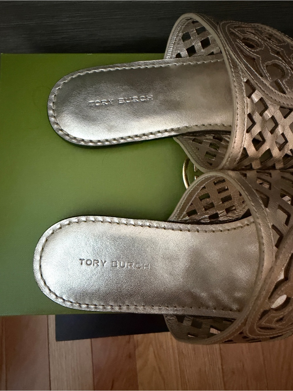 Tory Burch Metallic Leather Cutout Miller Sandals - Picture 4 of 6